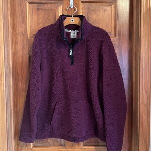 PINK Victoria's Secret Women’s Quarter Zip Burgundy Sherpa